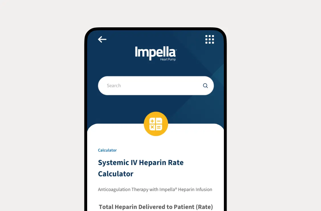Phone showing the Systemic IV Heparin Rate calculator on the Impella App